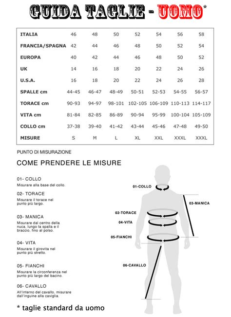 tabelle taglie per uomini